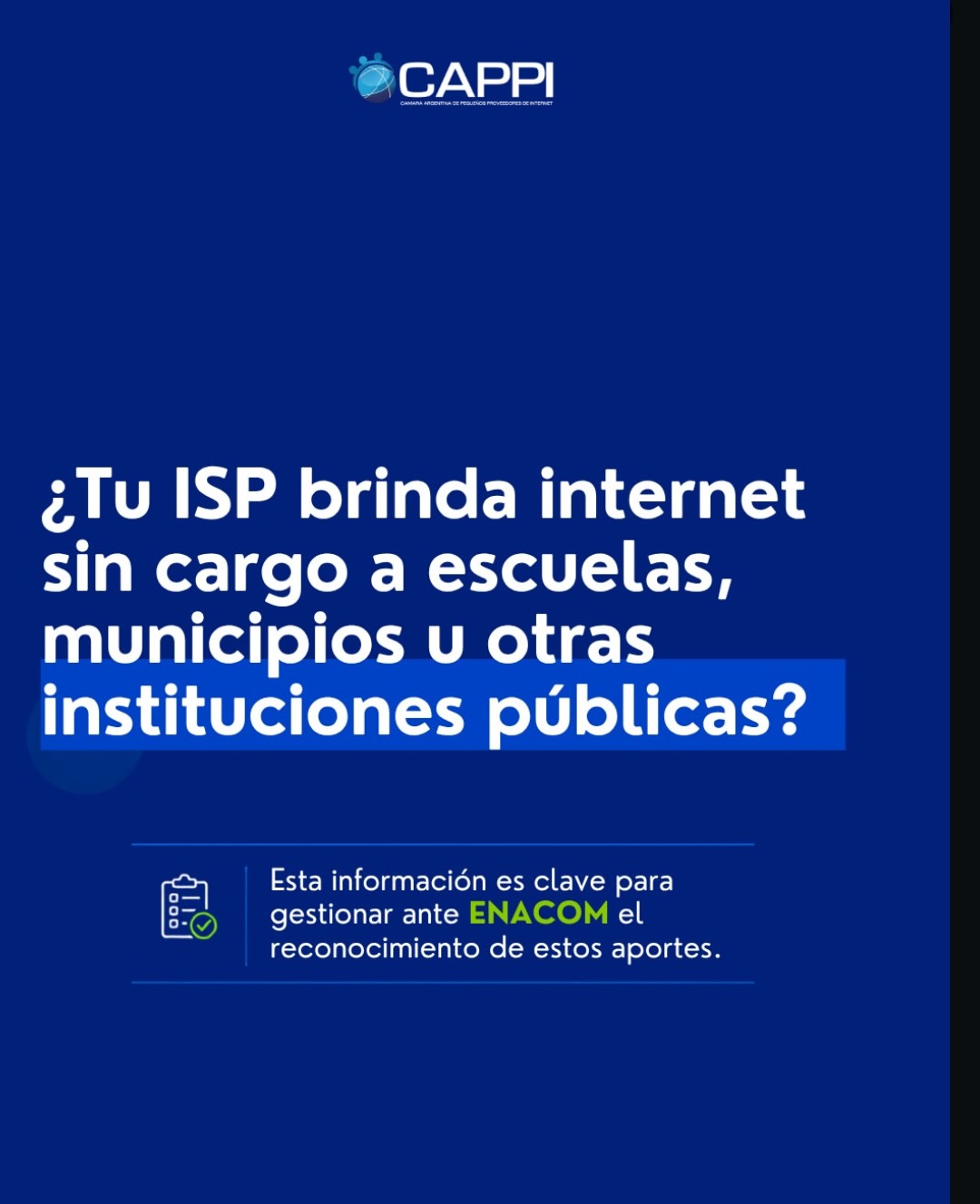 ¿Tu ISP brinda internet sin cargo a escuelas, municipios u otras instituciones?